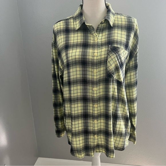 Abound Tops - Abound Lime Green and Blue Button Down Shirt Relaxed Fit
